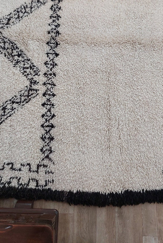 Beni Ourain Rug Handknotted Wool: Authentic Vintage Moroccan Carpet 6'6"X11'1" Lamb Wool MoroccanBazzArts