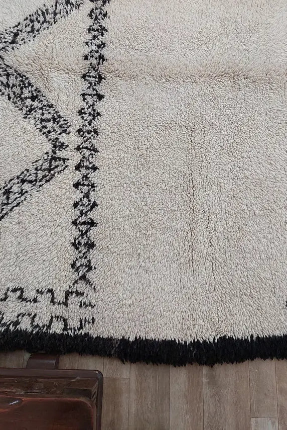 Beni Ourain Rug Handknotted Wool: Authentic Vintage Moroccan Carpet 6'6"X11'1" Lamb Wool MoroccanBazzArts