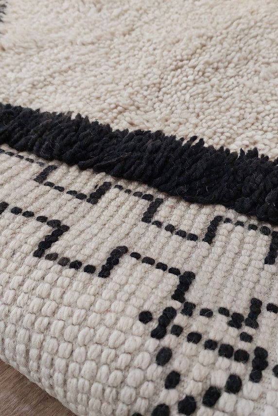 Beni Ourain Rug Handknotted Wool: Authentic Vintage Moroccan Carpet 6'6"X11'1" Lamb Wool MoroccanBazzArts