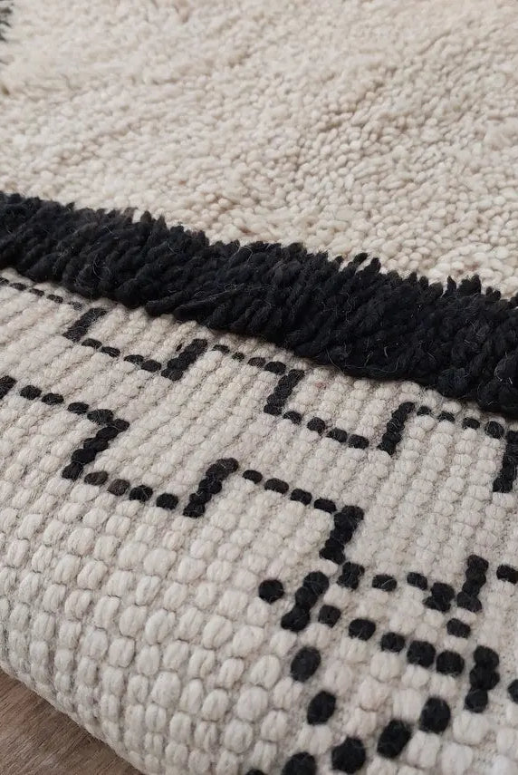 Beni Ourain Rug Handknotted Wool: Authentic Vintage Moroccan Carpet 6'6"X11'1" Lamb Wool MoroccanBazzArts
