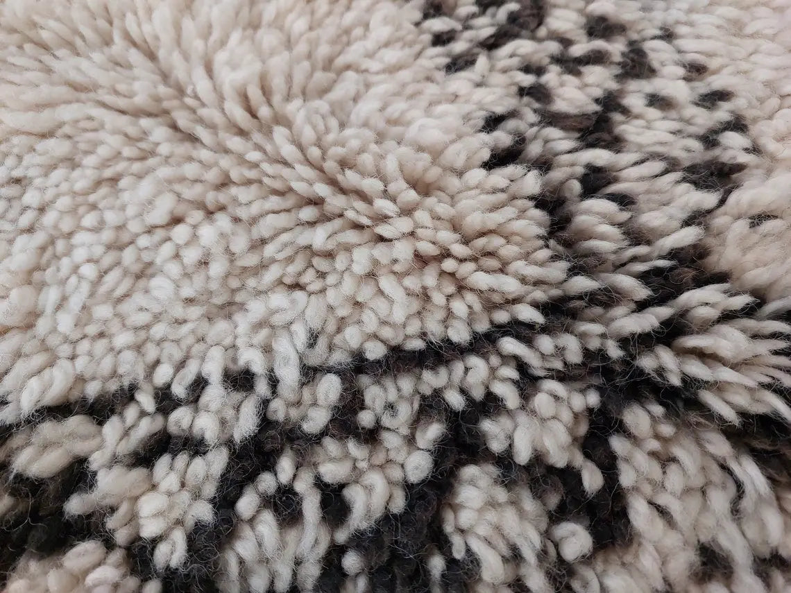 Beni Ourain Rug Handknotted Wool: Authentic Vintage Moroccan Carpet 6'6"X11'1" Lamb Wool MoroccanBazzArts