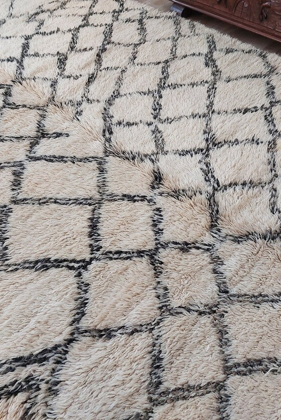 Beni Ourain Rug Wool Handknotted Carpet: Authentic Moroccan Berber, Neutral Boho Living Room Decor, Soft Mid Century Accent MoroccanBazzArts