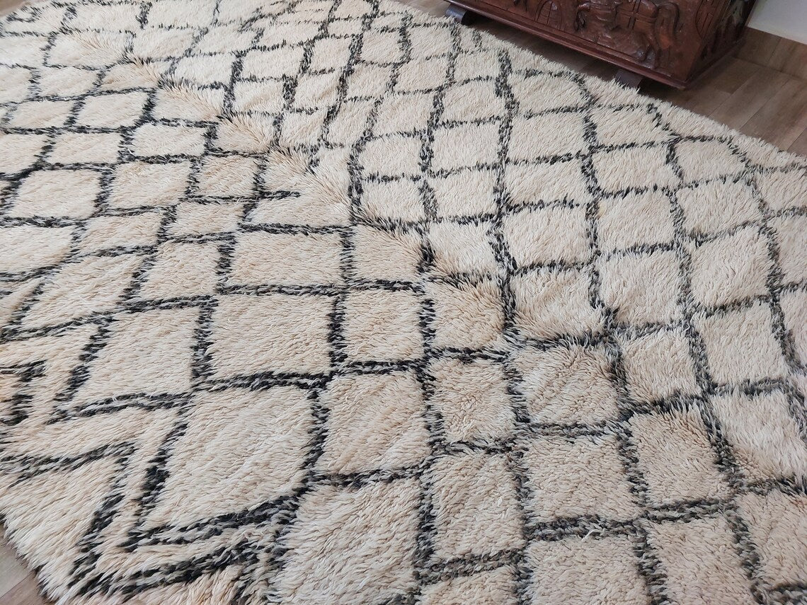 Beni Ourain Rug Wool Handknotted Carpet: Authentic Moroccan Berber, Neutral Boho Living Room Decor, Soft Mid Century Accent MoroccanBazzArts