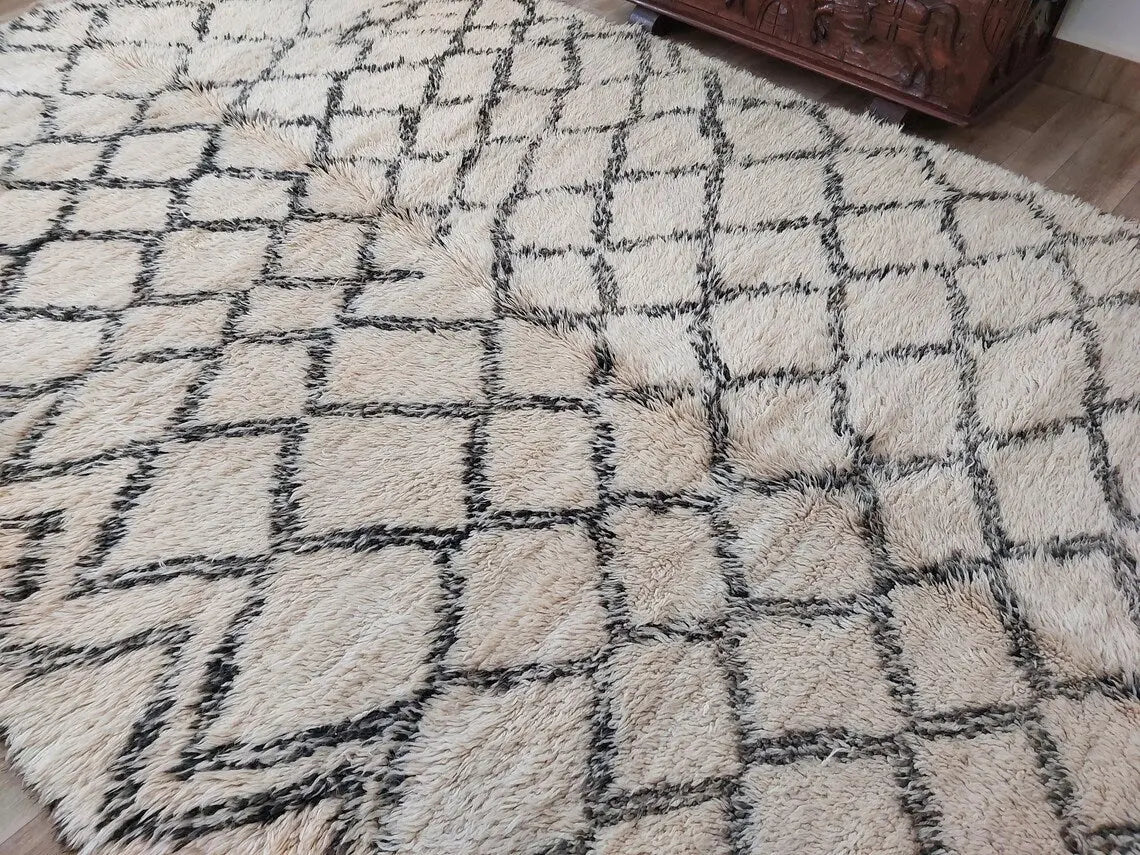 Beni Ourain Rug Wool Handknotted Carpet: Authentic Moroccan Berber, Neutral Boho Living Room Decor, Soft Mid Century Accent MoroccanBazzArts