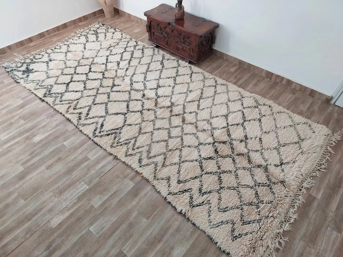 Beni Ourain Rug Wool Handknotted Carpet: Authentic Moroccan Berber, Neutral Boho Living Room Decor, Soft Mid Century Accent MoroccanBazzArts