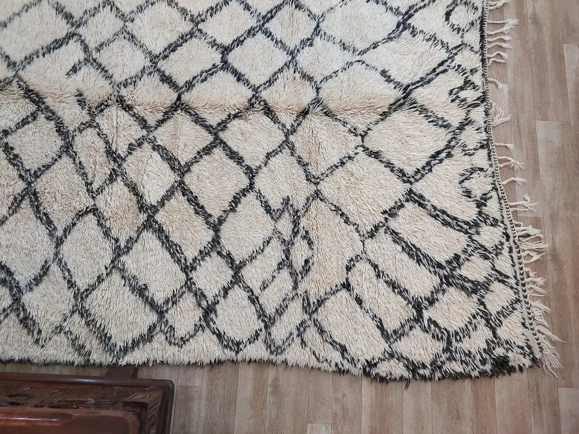 Beni Ourain Rug Wool Handknotted Carpet: Authentic Moroccan Berber, Neutral Boho Living Room Decor, Soft Mid Century Accent MoroccanBazzArts