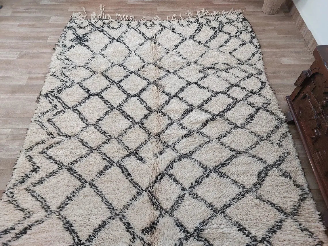 Beni Ourain Rug Wool Handknotted Carpet: Authentic Moroccan Berber, Neutral Boho Living Room Decor, Soft Mid Century Accent MoroccanBazzArts