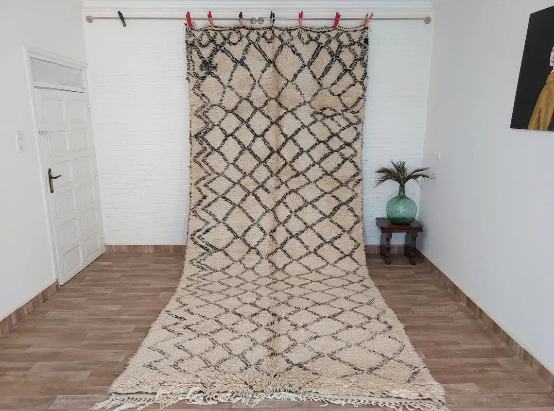 Beni Ourain Rug Wool Handknotted Carpet: Authentic Moroccan Berber, Neutral Boho Living Room Decor, Soft Mid Century Accent MoroccanBazzArts