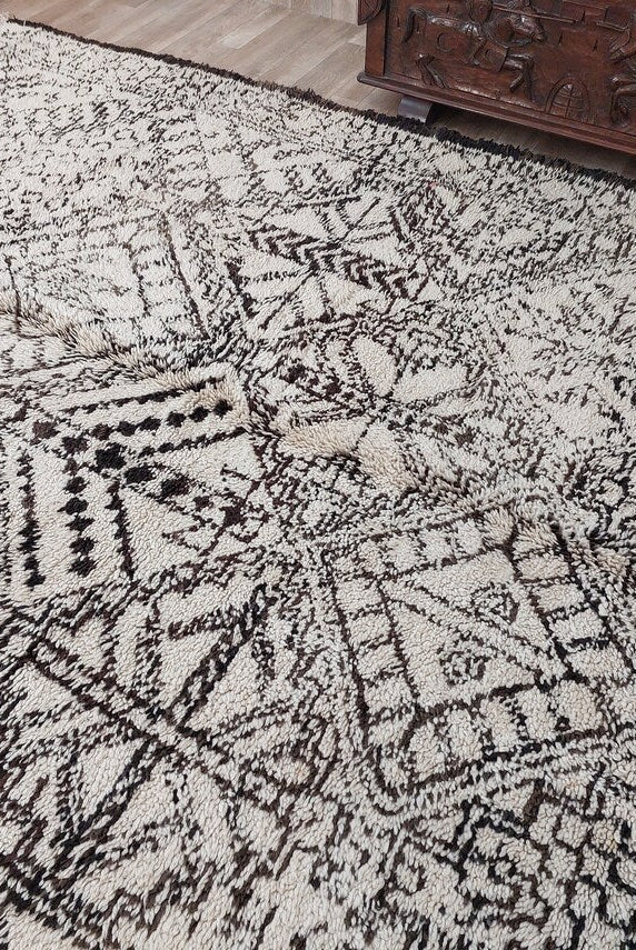 Beni Ourain Moroccan Wool Rug: Large Handwoven Geometric Ivory Brown Area Decor MoroccanBazzArts