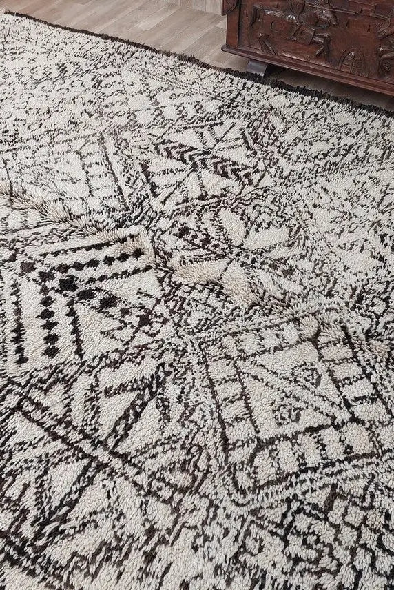 Beni Ourain Moroccan Wool Rug: Large Handwoven Geometric Ivory Brown Area Decor MoroccanBazzArts