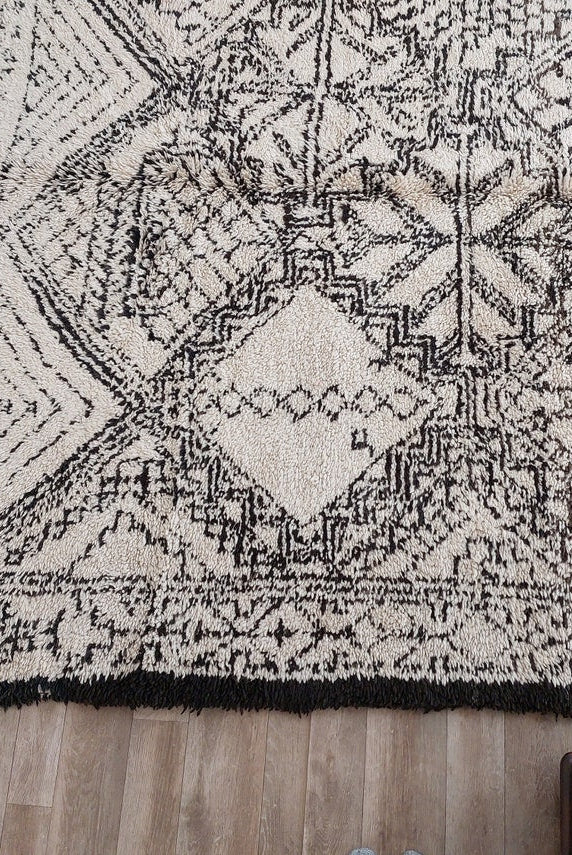 Beni Ourain Moroccan Wool Rug: Large Handwoven Geometric Ivory Brown Area Decor MoroccanBazzArts