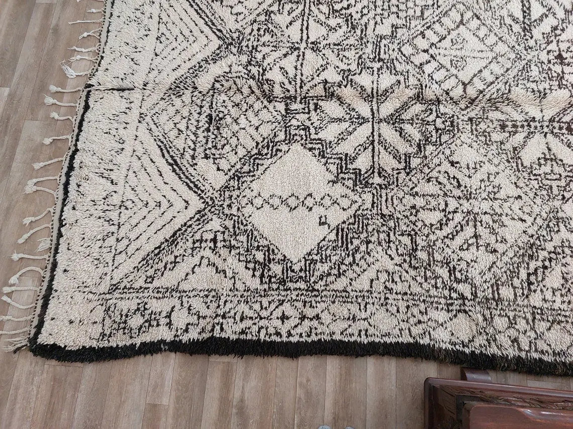 Beni Ourain Moroccan Wool Rug: Large Handwoven Geometric Ivory Brown Area Decor MoroccanBazzArts