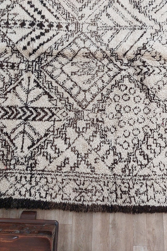 Beni Ourain Moroccan Wool Rug: Large Handwoven Geometric Ivory Brown Area Decor MoroccanBazzArts