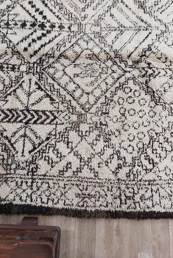 Beni Ourain Moroccan Wool Rug: Large Handwoven Geometric Ivory Brown Area Decor MoroccanBazzArts