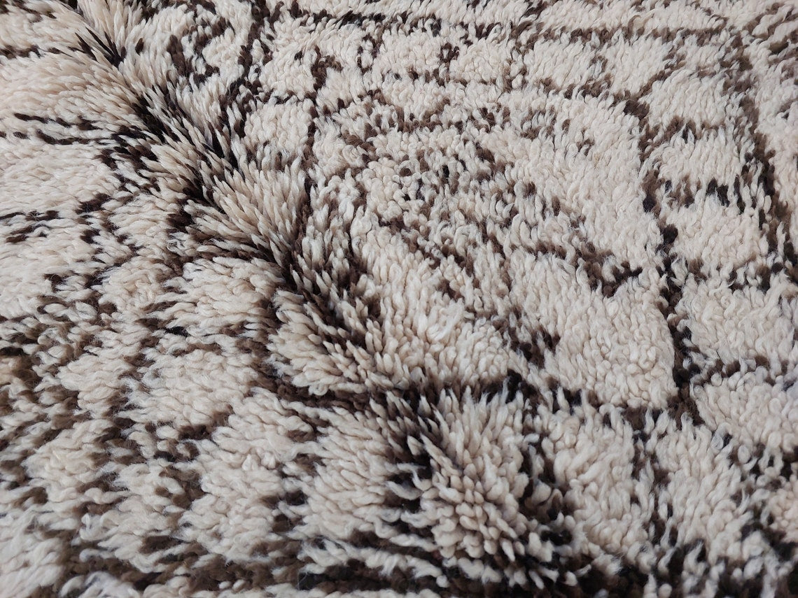 Beni Ourain Moroccan Wool Rug: Large Handwoven Geometric Ivory Brown Area Decor MoroccanBazzArts