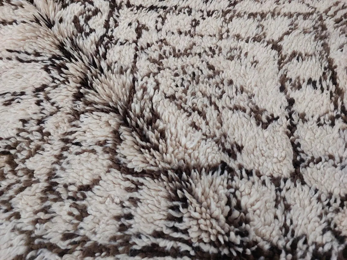 Beni Ourain Moroccan Wool Rug: Large Handwoven Geometric Ivory Brown Area Decor MoroccanBazzArts