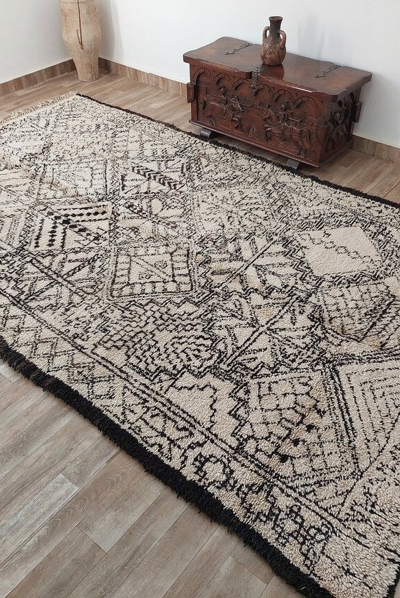 Beni Ourain Moroccan Wool Rug: Large Handwoven Geometric Ivory Brown Area Decor MoroccanBazzArts