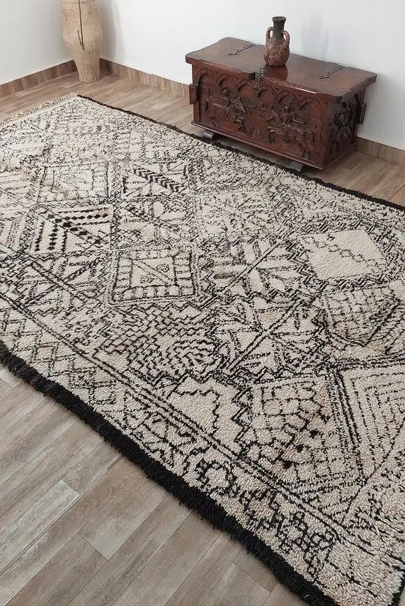 Beni Ourain Moroccan Wool Rug: Large Handwoven Geometric Ivory Brown Area Decor MoroccanBazzArts