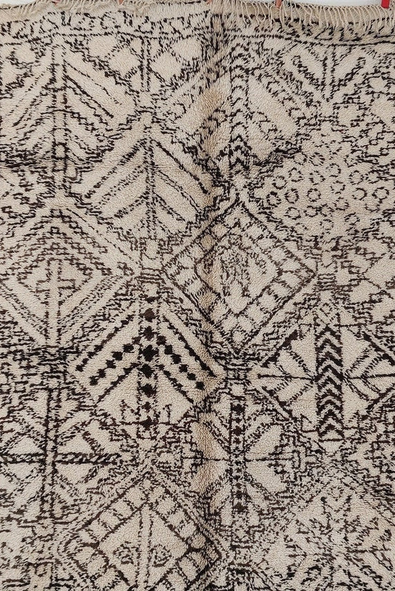 Beni Ourain Moroccan Wool Rug: Large Handwoven Geometric Ivory Brown Area Decor MoroccanBazzArts