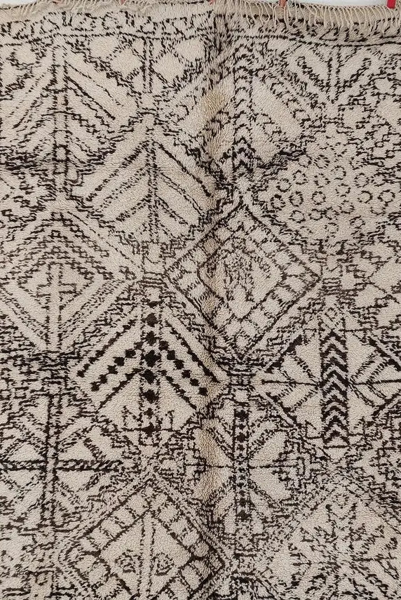 Beni Ourain Moroccan Wool Rug: Large Handwoven Geometric Ivory Brown Area Decor MoroccanBazzArts