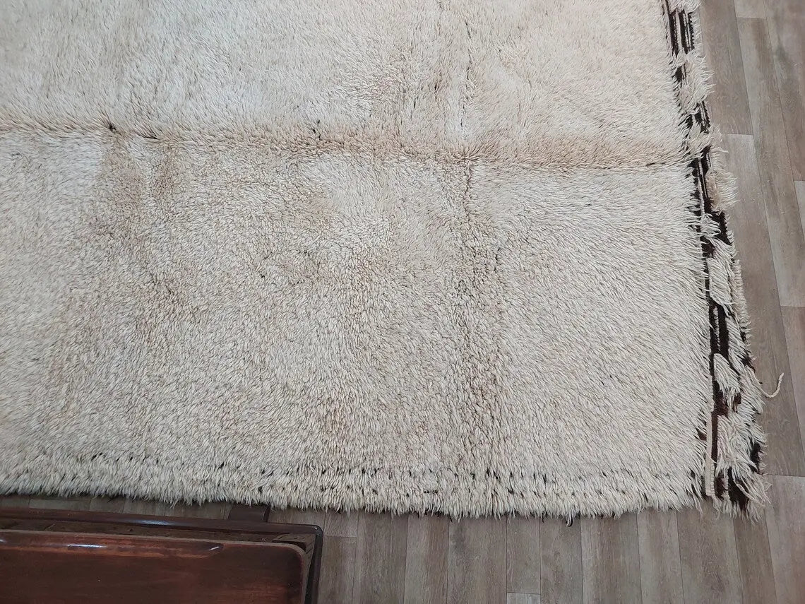Beni Ourain Rug Genuine Lamb Wool: Vintage Moroccan Berber Carpet, Natural Fiber, Invisible Patterns MoroccanBazzArts