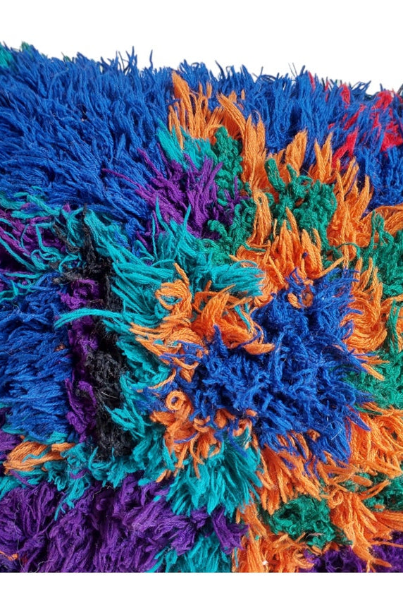 Vintage Ait Bou Ichaouen Cushion - Double Sided Cotton Boho Pillow - Tribal Cushion - Pillow Case - Handmade Boucherouite Pillow MoroccanBazzArts