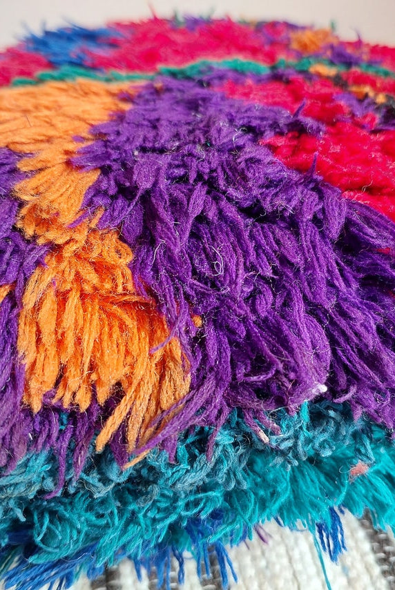 Vintage Ait Bou Ichaouen Cushion - Double Sided Cotton Boho Pillow - Tribal Cushion - Pillow Case - Handmade Boucherouite Pillow MoroccanBazzArts