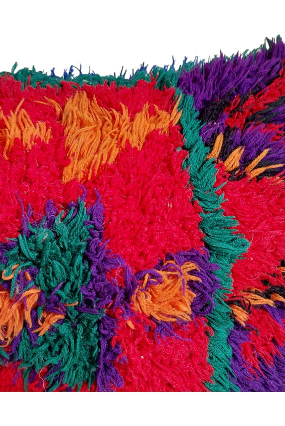 Vintage Ait Bou Ichaouen Cushion - Double Sided Cotton Boho Pillow - Tribal Cushion - Pillow Case - Handmade Boucherouite Pillow MoroccanBazzArts