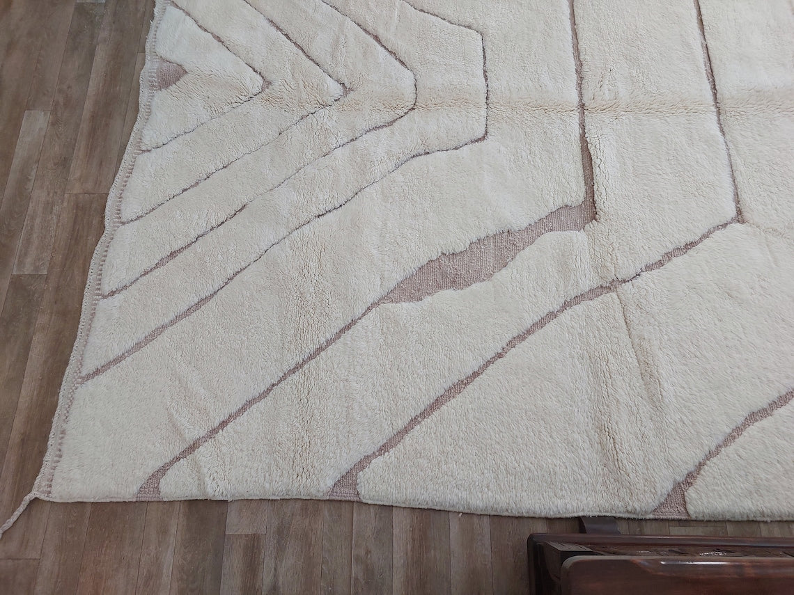 Moroccan Wool Rug Beni Mrirt: Handmade Luxury Neutral Geometric Berber Area Carpet For Living Room MoroccanBazzArts