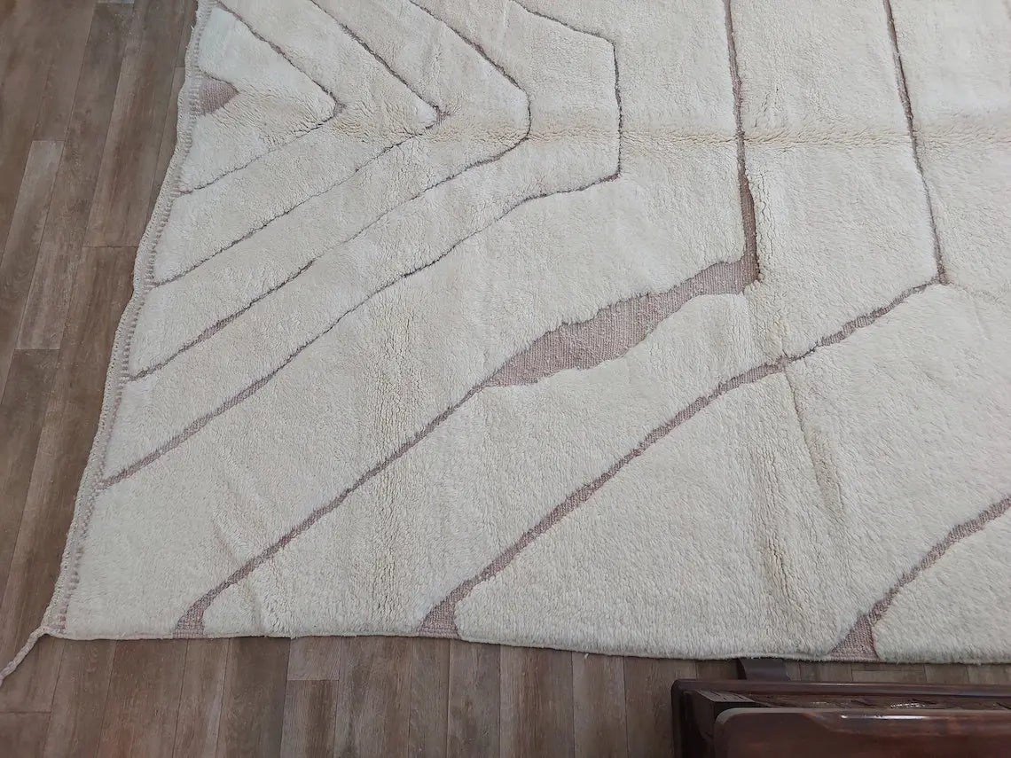 Moroccan Wool Rug Beni Mrirt: Handmade Luxury Neutral Geometric Berber Area Carpet For Living Room MoroccanBazzArts