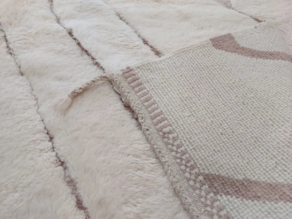 Moroccan Wool Rug Beni Mrirt: Handmade Luxury Neutral Geometric Berber Area Carpet For Living Room MoroccanBazzArts