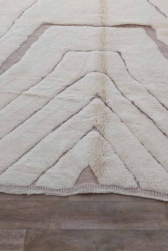 Moroccan Wool Rug Beni Mrirt: Handmade Luxury Neutral Geometric Berber Area Carpet For Living Room MoroccanBazzArts