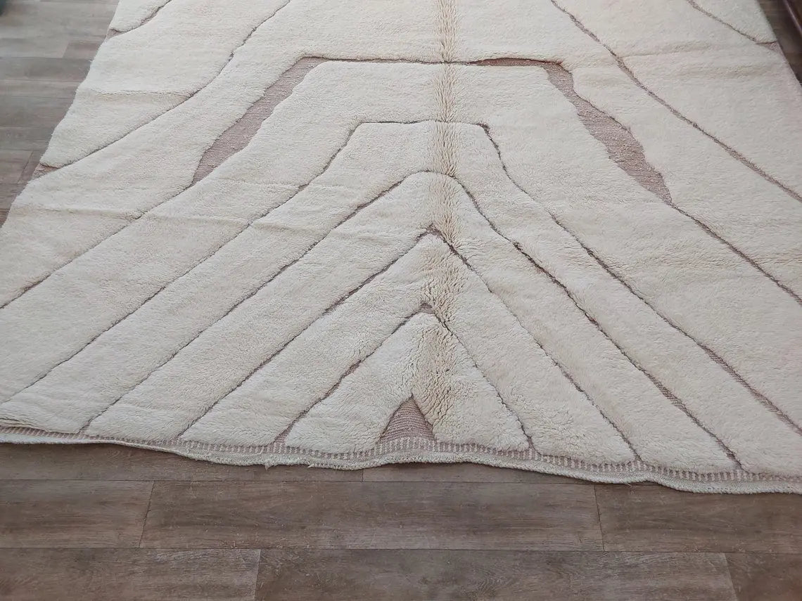 Moroccan Wool Rug Beni Mrirt: Handmade Luxury Neutral Geometric Berber Area Carpet For Living Room MoroccanBazzArts