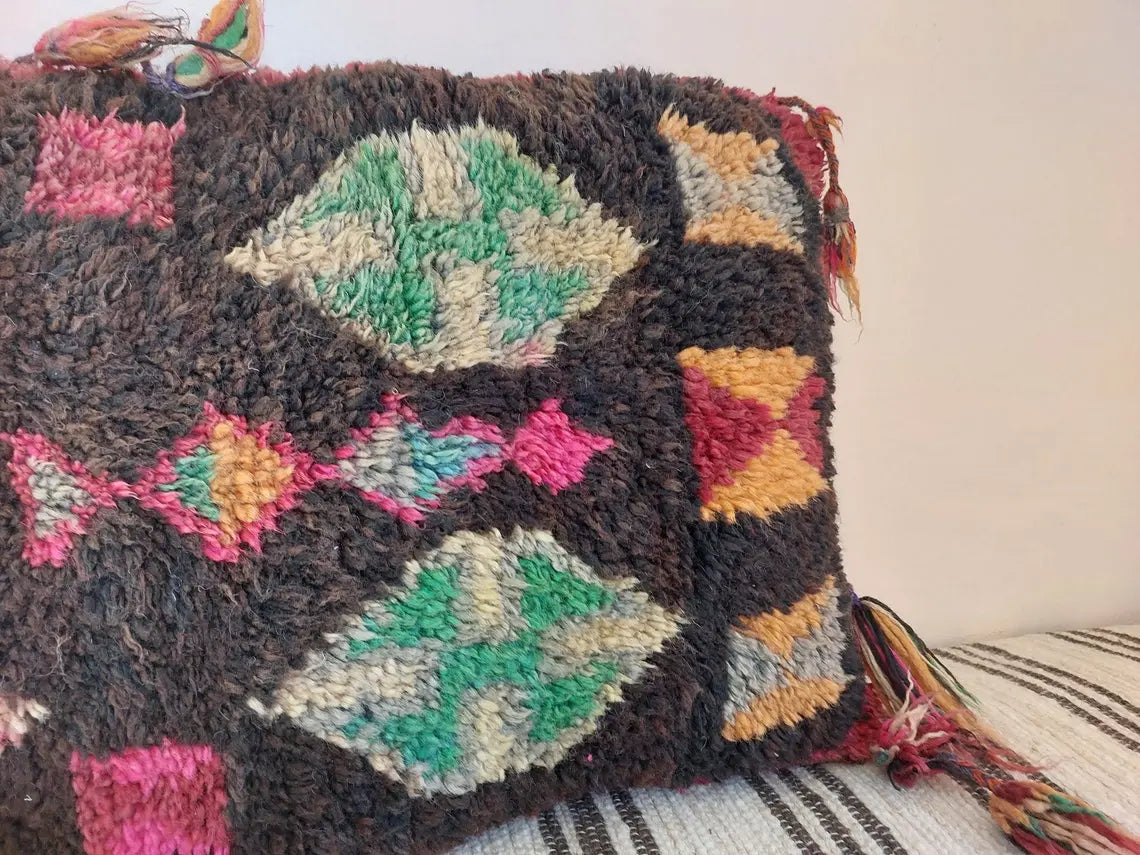 Original Vintage Ait Bou Ichaouen Cushion - Double Sided Wool Pillow - Tribal Cushion - Moroccan Pillow Case - Handmade Talsint Pillow. MoroccanBazzArts
