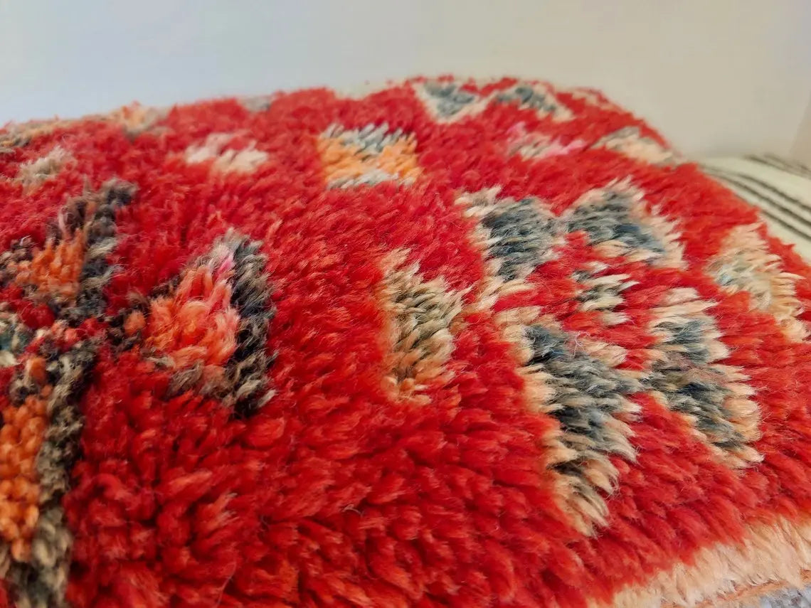 Vintage Ait Bou Ichaouen Cushion: Double-sided Handmade Moroccan Berber Wool Pillow Case In Red And Pink MoroccanBazzArts