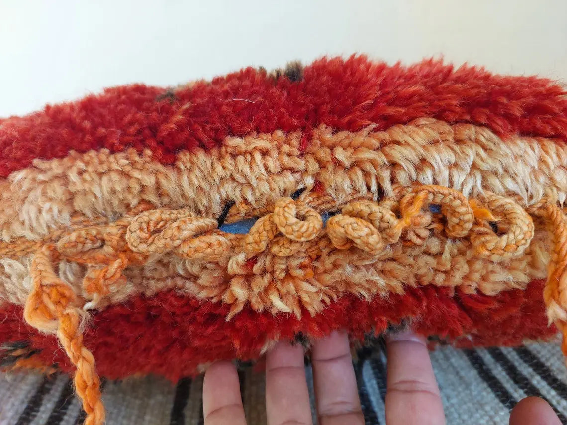Vintage Ait Bou Ichaouen Cushion: Double-sided Handmade Moroccan Berber Wool Pillow Case In Red And Pink MoroccanBazzArts