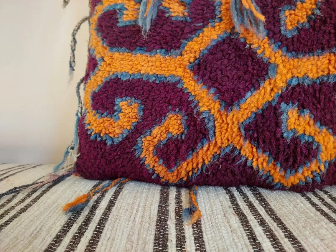 Original Vintage Ait Bou Ichaouen Cushion - Double Sided Wool Pillow - Tribal Cushion - Moroccan Pillow Case - Handmade Talsint Pillow. MoroccanBazzArts