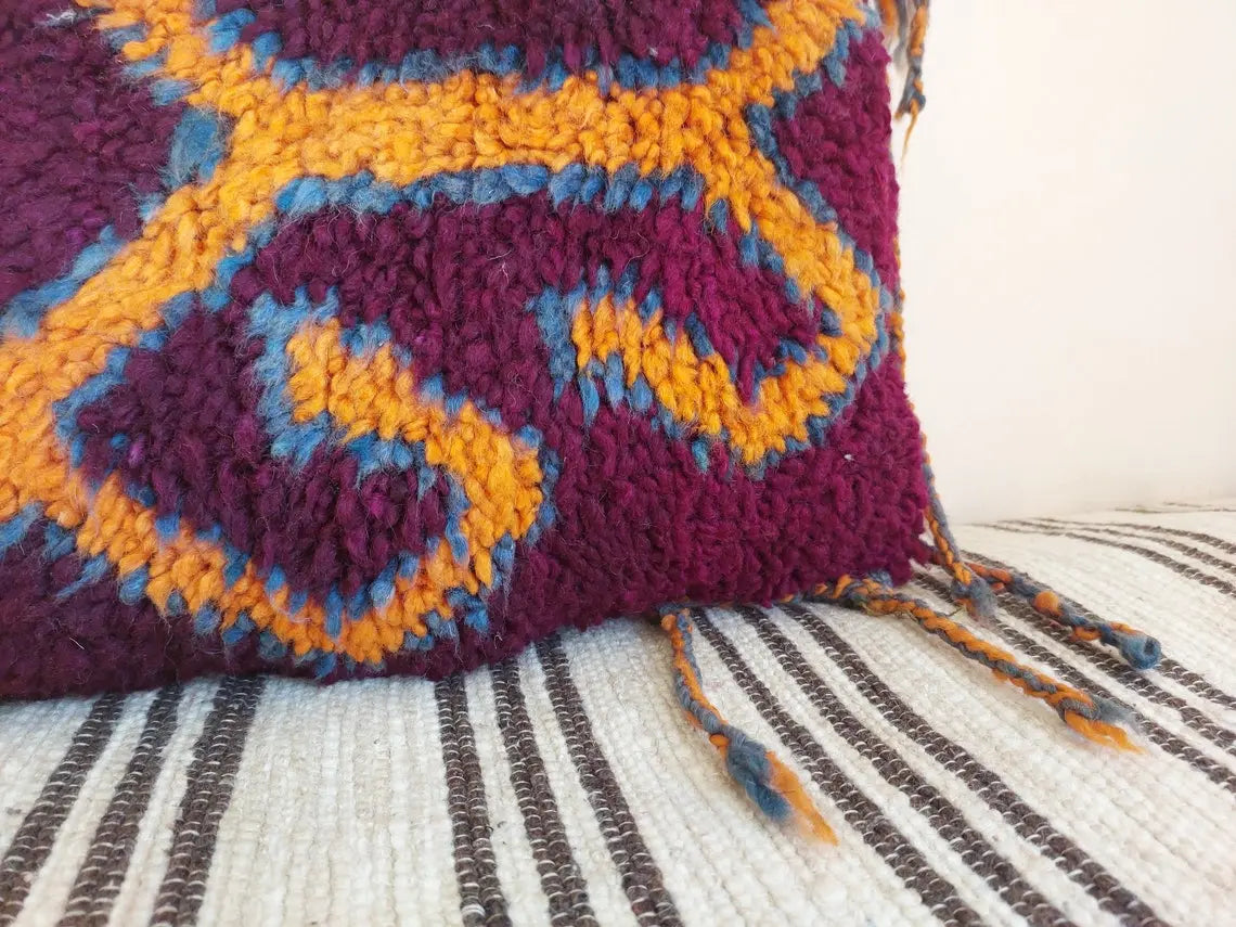 Original Vintage Ait Bou Ichaouen Cushion - Double Sided Wool Pillow - Tribal Cushion - Moroccan Pillow Case - Handmade Talsint Pillow. MoroccanBazzArts