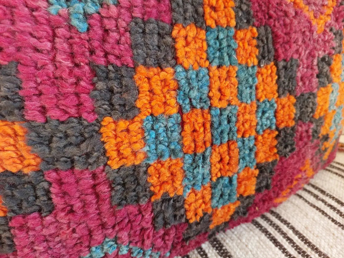 Original Vintage Ait Bou Ichaouen Cushion - Double Sided Wool Pillow - Tribal Cushion - Moroccan Pillow Case - Handmade Talsint Pillow. MoroccanBazzArts
