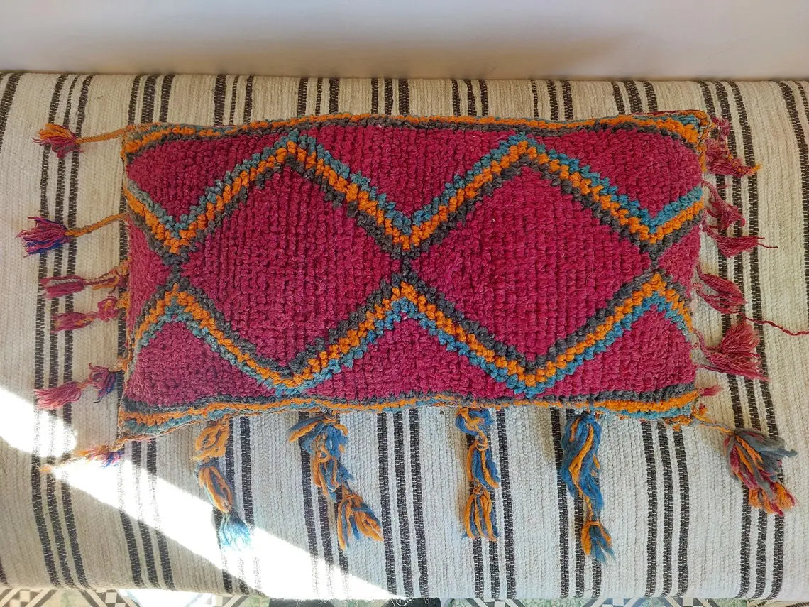 Original Vintage Ait Bou Ichaouen Cushion - Double Sided Wool Pillow - Tribal Cushion - Moroccan Pillow Case - Handmade Talsint Pillow. MoroccanBazzArts