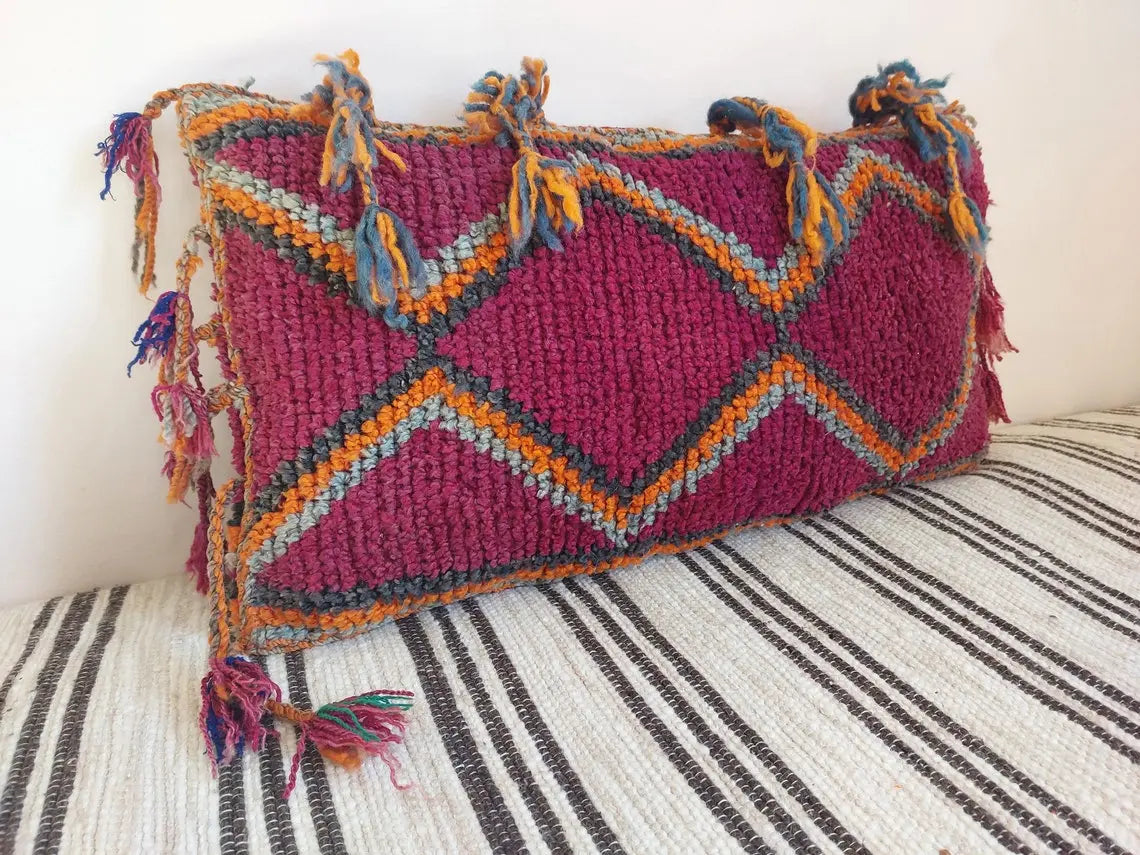 Original Vintage Ait Bou Ichaouen Cushion - Double Sided Wool Pillow - Tribal Cushion - Moroccan Pillow Case - Handmade Talsint Pillow. MoroccanBazzArts