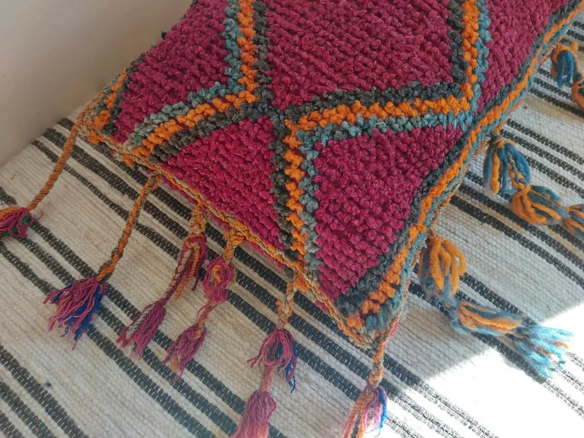 Original Vintage Ait Bou Ichaouen Cushion - Double Sided Wool Pillow - Tribal Cushion - Moroccan Pillow Case - Handmade Talsint Pillow. MoroccanBazzArts