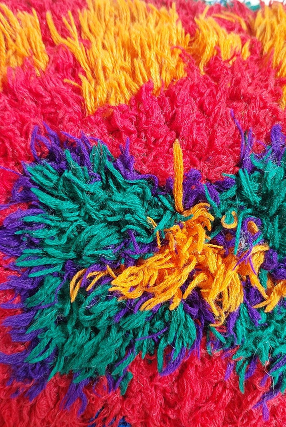 Vintage Ait Bou Ichaouen Cushion - Double Sided Cotton Boho Pillow - Tribal Cushion - Pillow Case - Handmade Boucherouite Pillow MoroccanBazzArts