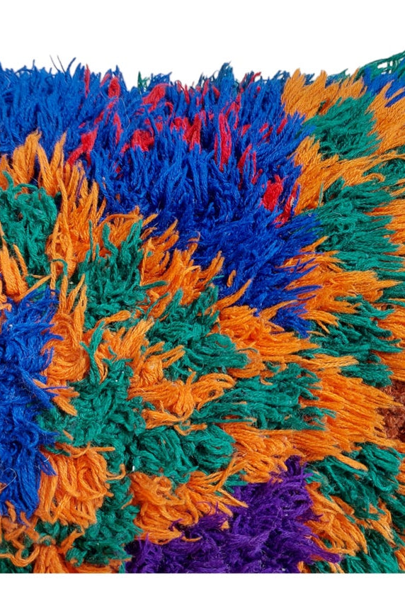 Vintage Ait Bou Ichaouen Cushion - Double Sided Cotton Boho Pillow - Tribal Cushion - Pillow Case - Handmade Boucherouite Pillow MoroccanBazzArts