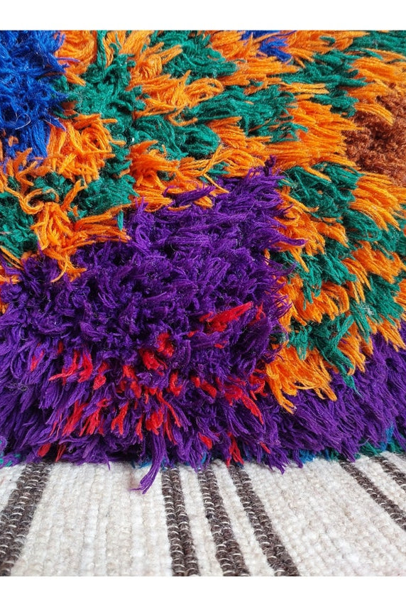 Vintage Ait Bou Ichaouen Cushion - Double Sided Cotton Boho Pillow - Tribal Cushion - Pillow Case - Handmade Boucherouite Pillow MoroccanBazzArts