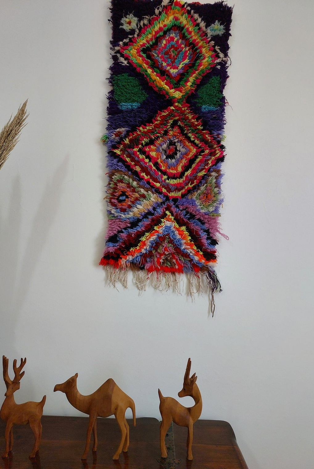 Handmade Boucherouite Art Rug - Stunning Handwoven Vintage Talsint Abstract Rug - Hanging Wall Art Rug. MoroccanBazzArts