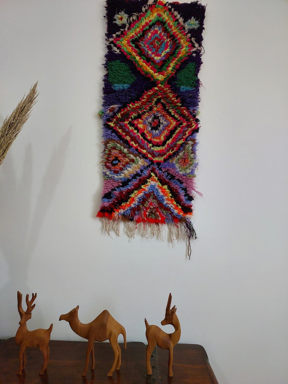 Handmade Boucherouite Art Rug - Stunning Handwoven Vintage Talsint Abstract Rug - Hanging Wall Art Rug. MoroccanBazzArts