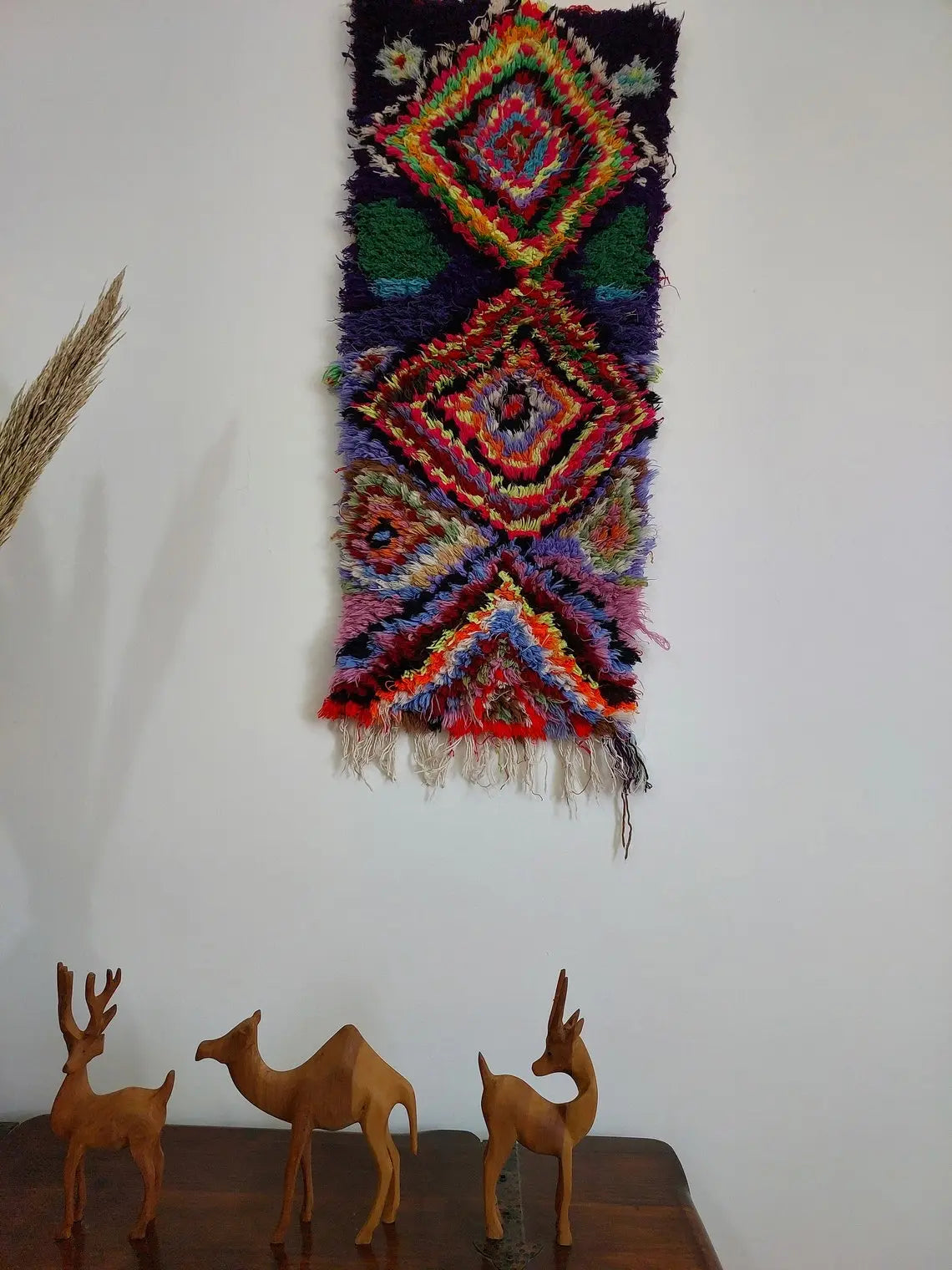 Handmade Boucherouite Art Rug - Stunning Handwoven Vintage Talsint Abstract Rug - Hanging Wall Art Rug. MoroccanBazzArts