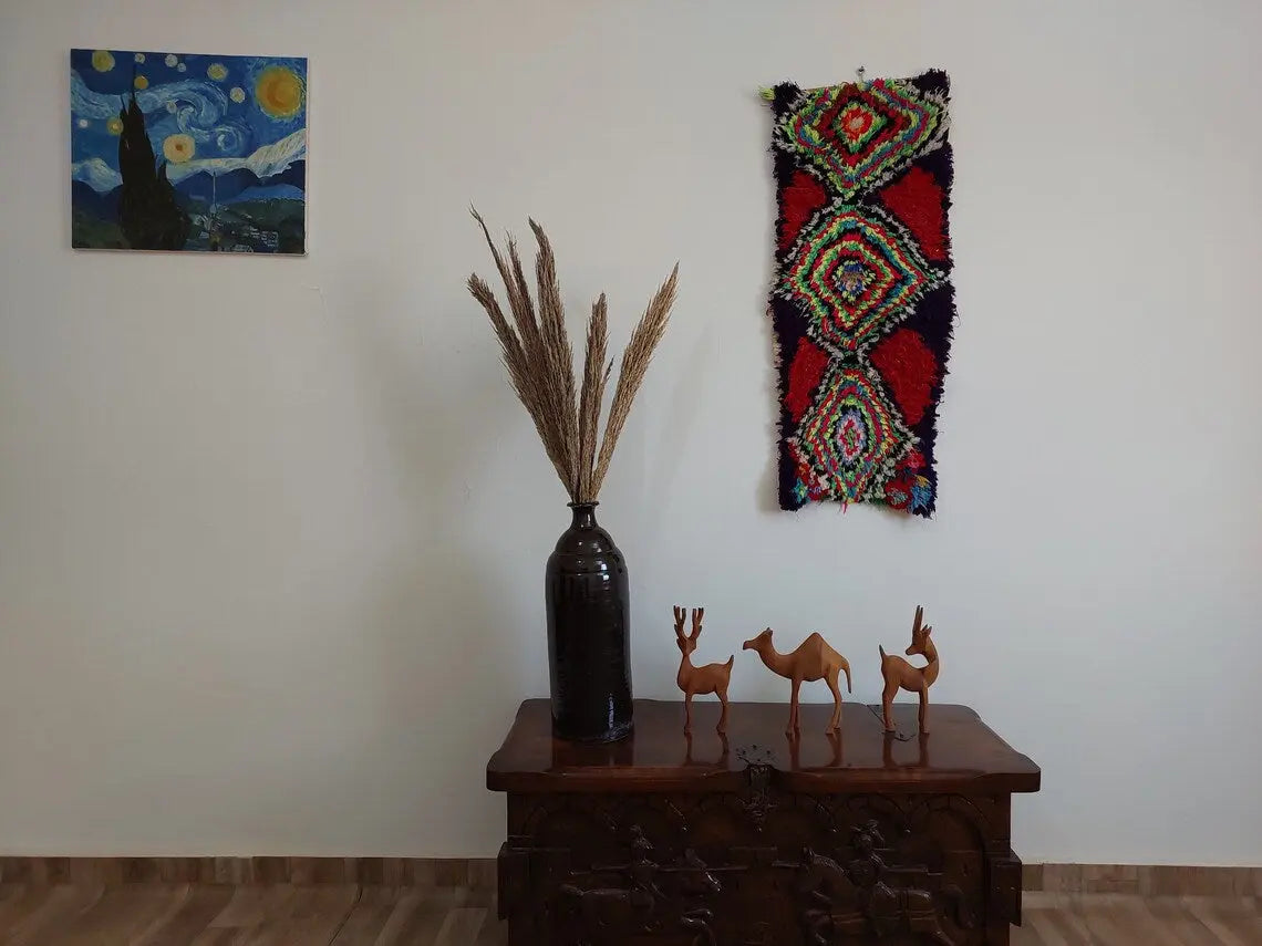 Handmade Boucherouite Art Rug - Stunning Handwoven Vintage Talsint Abstract Rug - Hanging Wall Art Rug. MoroccanBazzArts