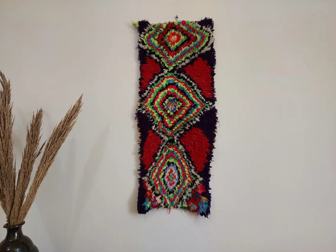 Handmade Boucherouite Art Rug - Stunning Handwoven Vintage Talsint Abstract Rug - Hanging Wall Art Rug. MoroccanBazzArts